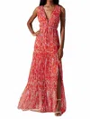 Astr Pescadero Pleated Maxi Dress In Red/orange Abstract In Pink