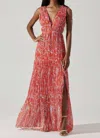 Astr Pescadero Pleated Maxi Dress In Red/orange Abstract In Multi