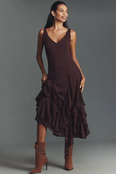 Astr Philomene V-neck Ruffled Midi Dress In Purple