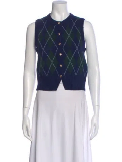 Pre-owned Astr Plaid Print Crew Neck Sweater In Blue