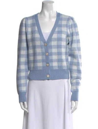 Pre-owned Astr Plaid Print V-neck Sweater In Blue