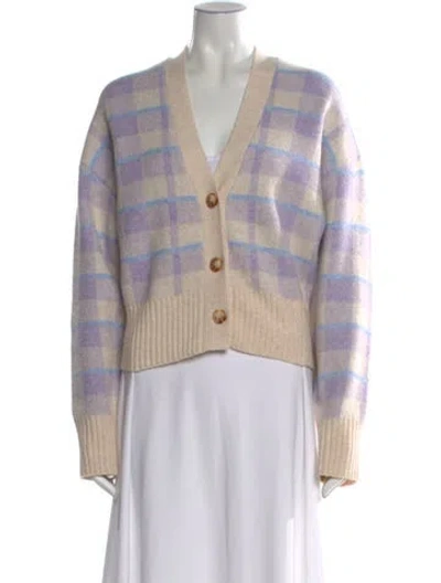 Pre-owned Astr Plaid Print V-neck Sweater In Purple