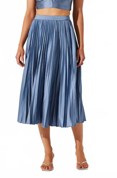 Astr Pleated Satin Midi Skirt In Slate Blue