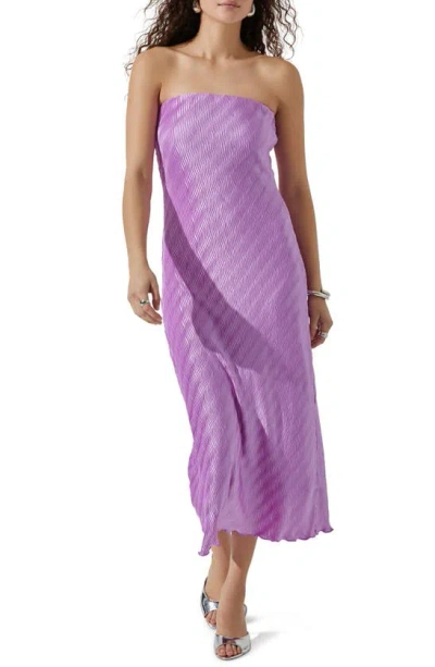 Astr Plissé Strapless Midi Dress In Purple