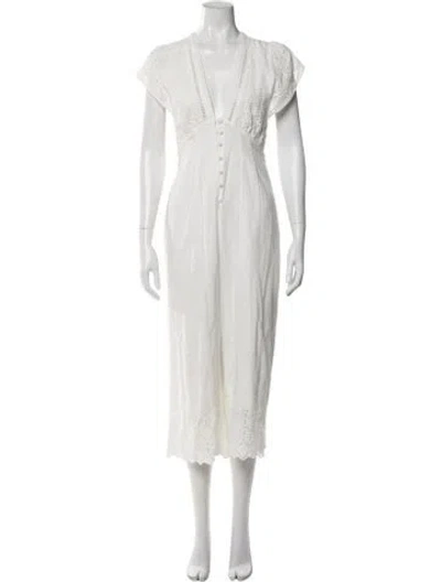 Pre-owned Astr Plunge Neckline Jumpsuit In White