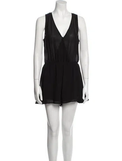 Pre-owned Astr Plunge Neckline Romper In Black