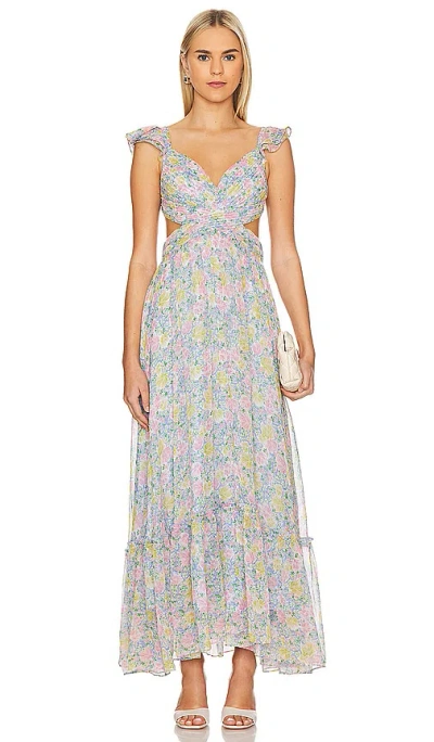 Astr Primrose Dress In Blue Pink Floral