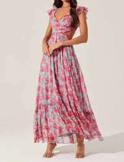 Astr Primrose Floral Strappy Back Maxi Dress In Pink Aqua Floral In Multi