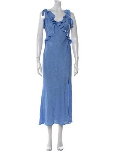 Pre-owned Astr Printed Long Dress In Blue