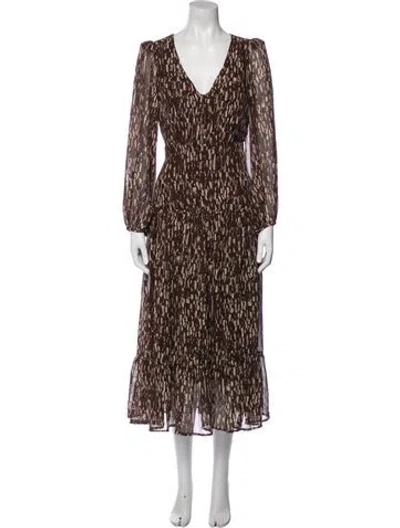 Pre-owned Astr Printed Long Dress In Brown