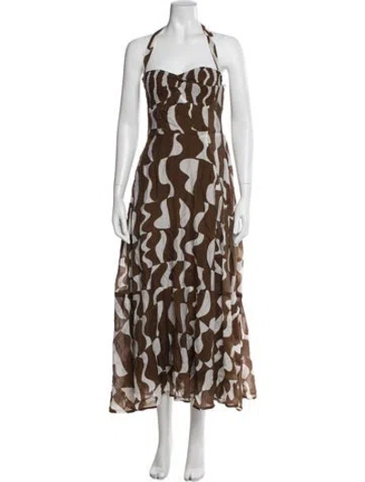 Pre-owned Astr Printed Long Dress In Brown