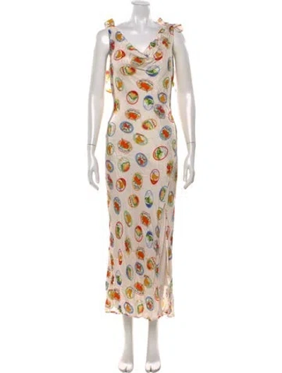 Pre-owned Astr Printed Long Dress In Neutrals