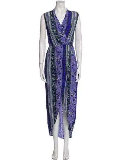 Pre-owned Astr Printed Long Dress In Purple