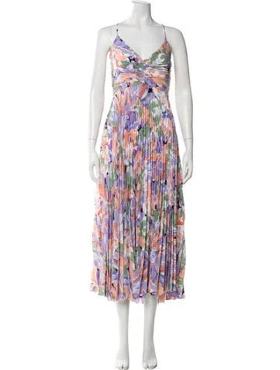 Pre-owned Astr Printed Long Dress In Purple