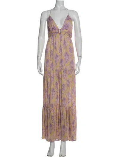 Pre-owned Astr Printed Long Dress In Purple