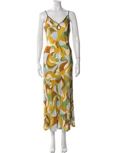 Pre-owned Astr Printed Long Dress In Yellow