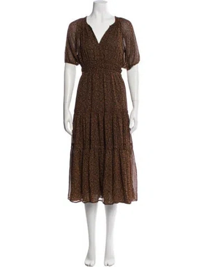 Pre-owned Astr Printed Midi Length Dress In Brown