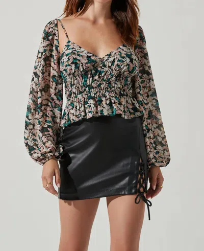 Astr Prudence Floral Peplum Top In Black Gold Multi