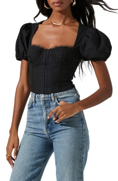 Astr Puff Sleeve Cotton Top In Black