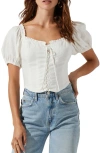 ASTR PUFF SLEEVE LACE-UP RECYCLED COTTON & RECYCLED POLYESTER CROP TOP