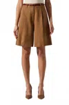 Astr Quillie Pleated Tailored Bermuda Short In Dark Khaki In Brown