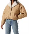 Astr The Label Nadine Faux Shearling Trim Quilted Jacket In Green