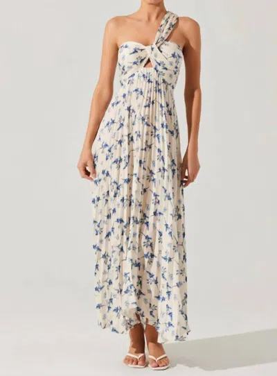 Astr Rasya One Shoulder Maxi Dress In Blue And White Print