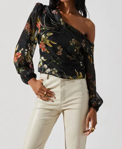 Astr Reign Sheer Puff Sleeve Top In Black Orange Floral In Multi