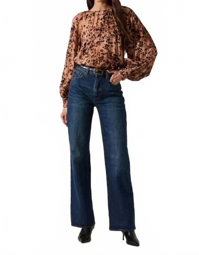 Astr Reyen Balloon Sleeve Top In Taupe Leopard Print In Brown