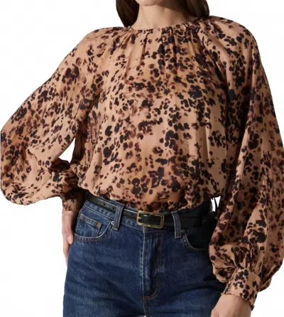 ASTR REYEN LEOPARD BALLON SLEEVE BLOUSE IN TAUPE
