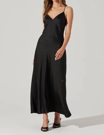 Astr Rhinestone Slip Maxi Dress In Black