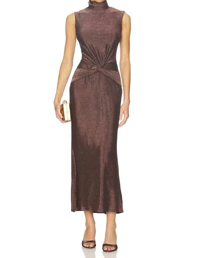 Astr Riana Metallic Twist Front Dress In Brown Metallic
