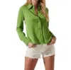 Astr Romilda Button Up Open Back Top In Green In Green