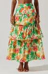 Astr Rooni Tiered Maxi Skirt In Orange Green Print In Multi