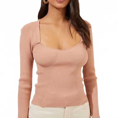Astr Rosa Scoop Cutout Sweater In Blush. In Gold