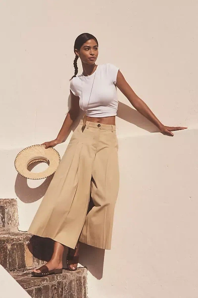 Astr Rowen Pleated Culotte Pants In Beige