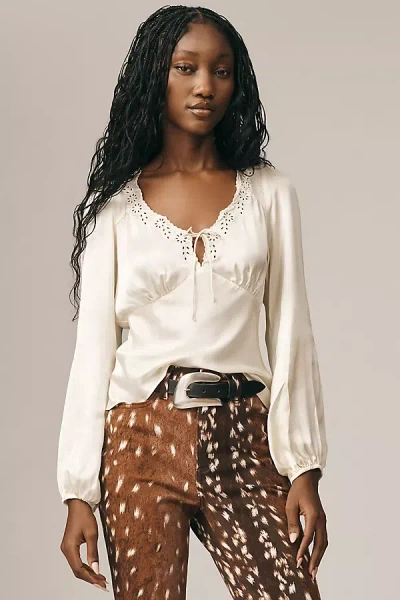 Astr Roya Silky Eyelet Top In Neutral