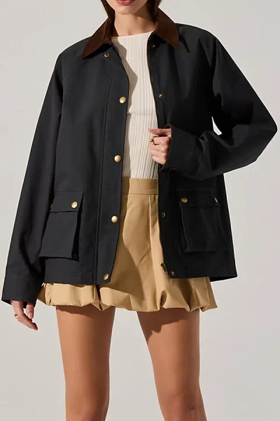 Astr Rylan Corduroy Collar Barn Jacket In Navy, Women's At Urban Outfitters In Blue