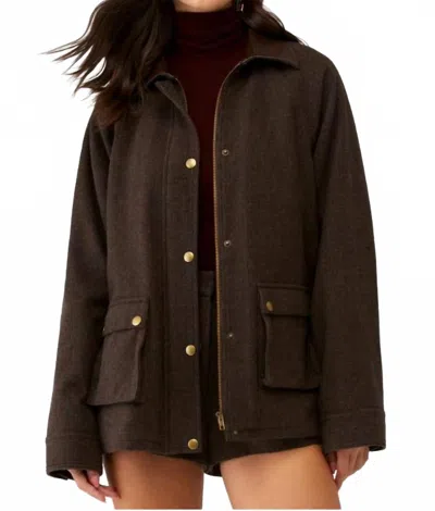 Astr Rylan Leather Trim Barn Jacket In Brown