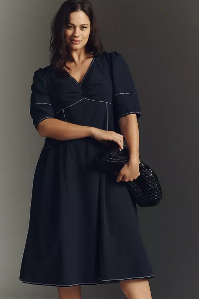 Astr Samara Plus V-neck Midi Dress In Blue