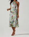 ASTR SANDRINE HALTER MIDI DRESS IN SAGE ORANGE FLORAL