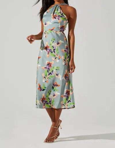 Astr Sandrine Halter Midi Dress In Sage Orange Floral In Multi