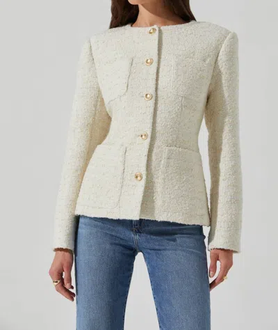 Astr Sarae Collarless Tweed Jacket In Cream In White