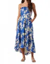 Astr Sarina Linen-blend Maxi Dress In Blue Tropical In Blue