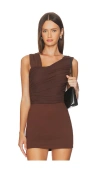Astr The Label Sarine Asymmetric Ruched Mesh Bodysuit In Brown