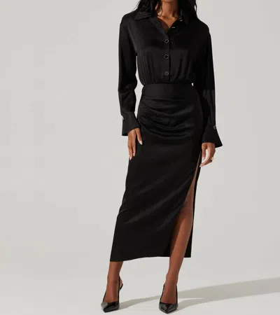 Astr Satin Shirt Dress In Black