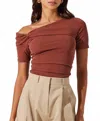 Astr The Label Saylah One-shoulder Stretch Cotton Top In Brown