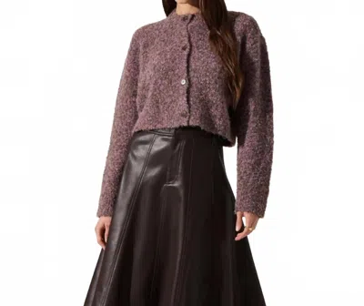Astr Sebille Textured Fuzzy Knit Cardigan In Lilac Olive In Brown