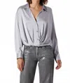 Astr Sebio Satin Rhinestone Blouse In Silver In Silver