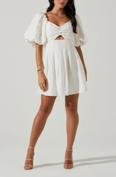 Astr Serilda Puff Sleeve Pleated Minidress In White